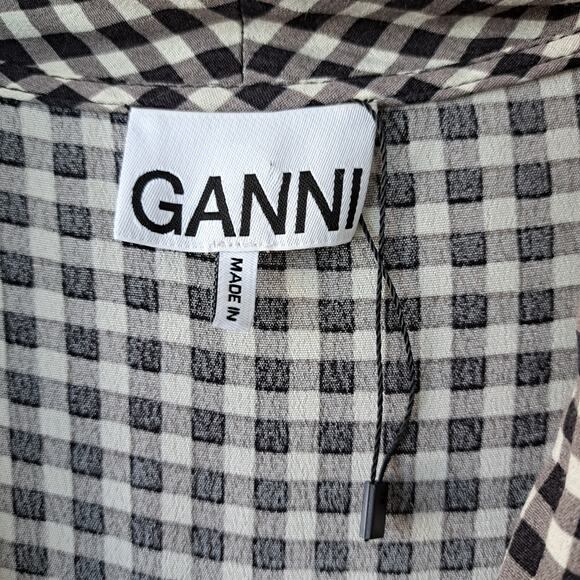 GANNI Black & White Gingham Check Midi Wrap Dress Size 40 (8 US) - Picture 10 of 13